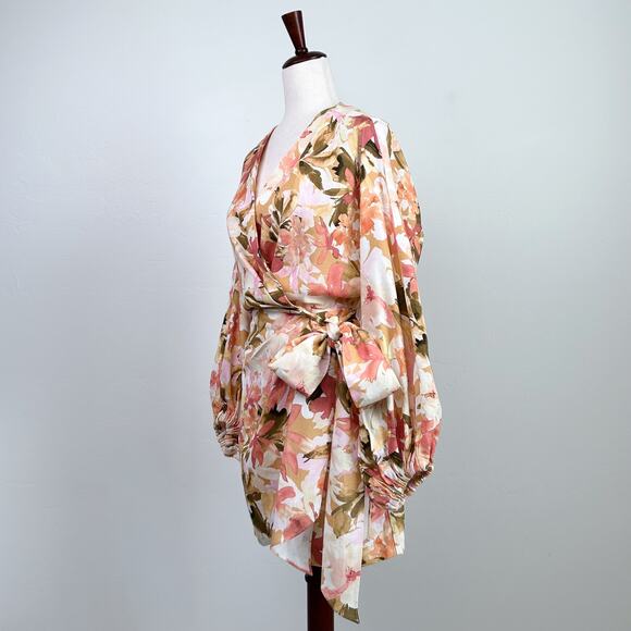 Significant Other Kenna Linen Blend Floral Mini Wrap Dress - Picture 8 of 14